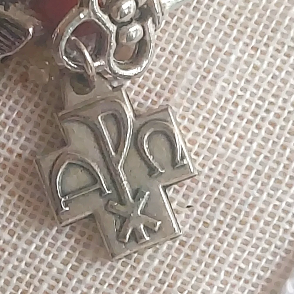 Vintage glass bead Alpha Omega Cross & chastity key Fish Silver bracelet